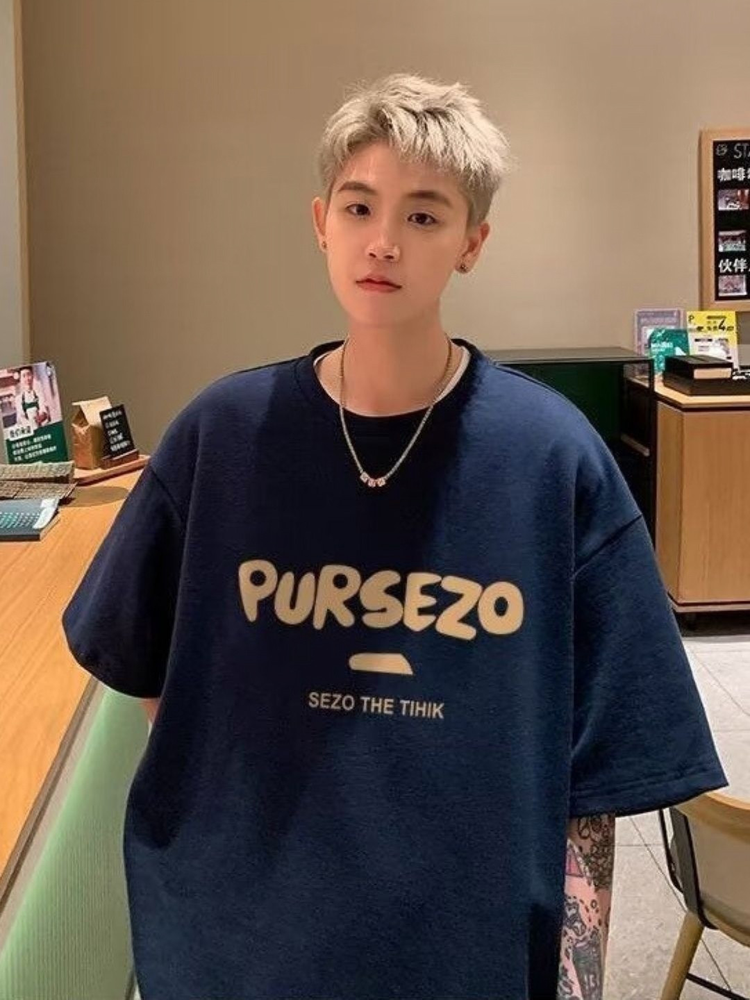 KPOP Typography Printed Drop-Shoulder Sleeves Oversized T-shirt