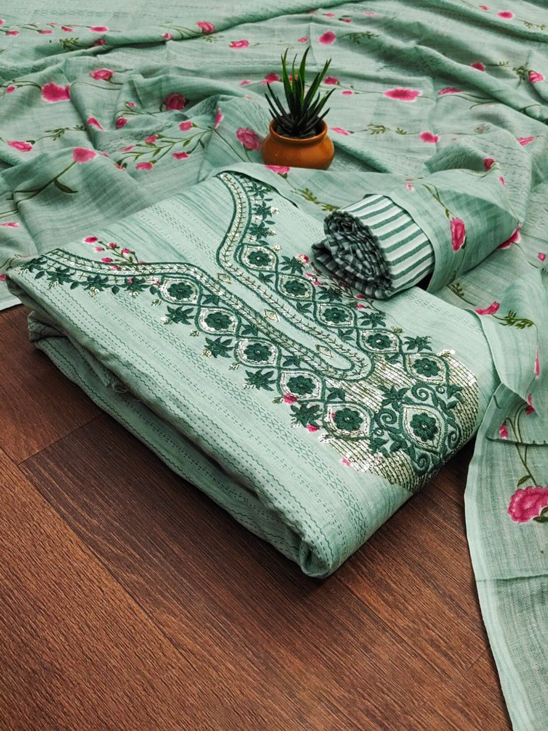 Panzora Floral Embroidered Unstitched Dress Material