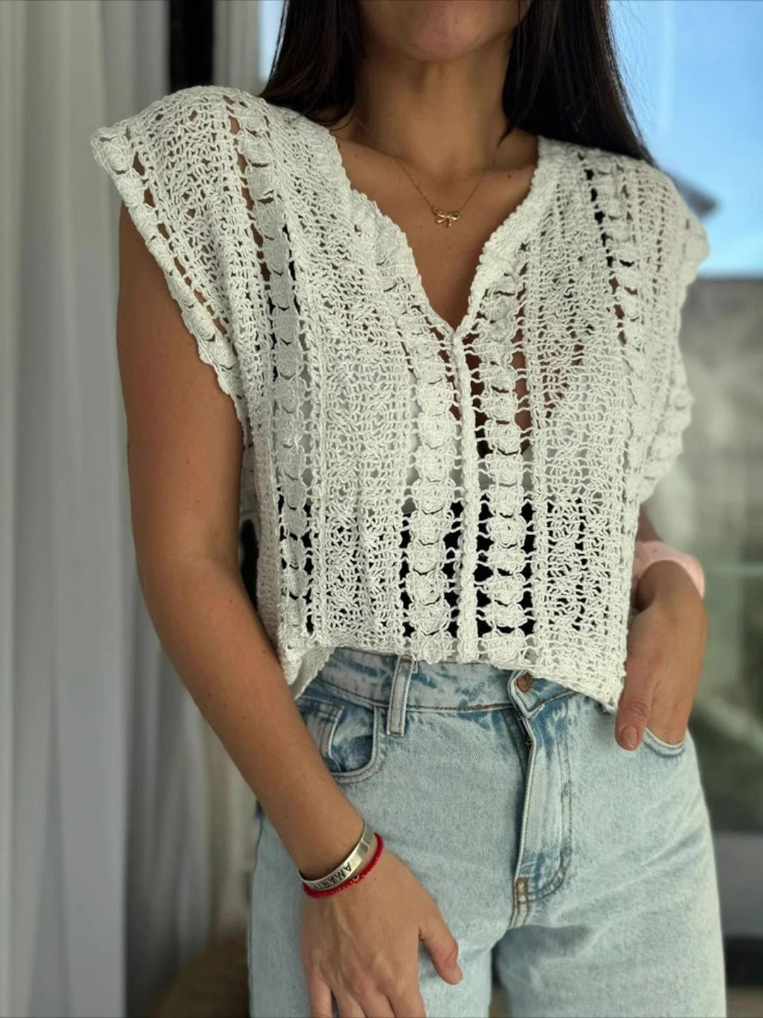 Routes by All About You Women  Embroidered Crochet Top
