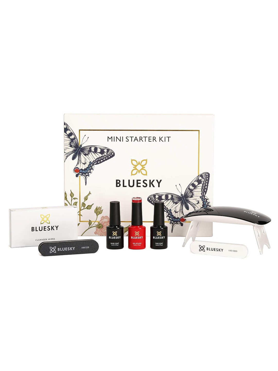 BLUESKY Set Of 7 Nail Polish 5 ml Each With Mini UV LED Lamp, Nail File, Buffer & Wipes