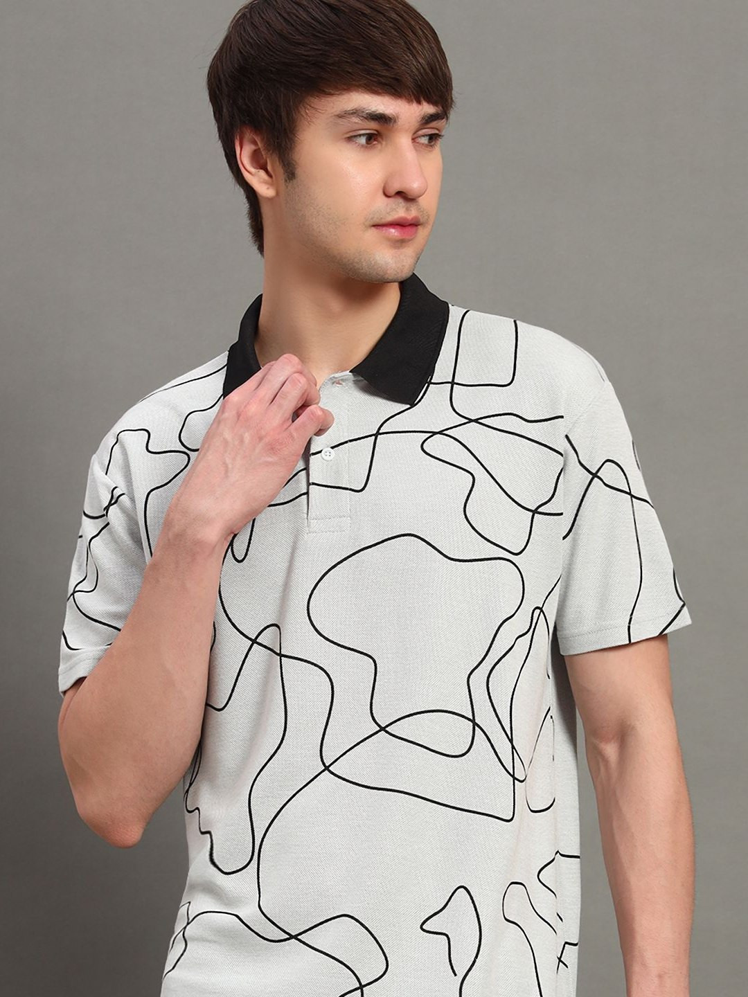 GET GOLF Abstract Printed Polo Collar Short Sleeves Cotton Casual T-shirt