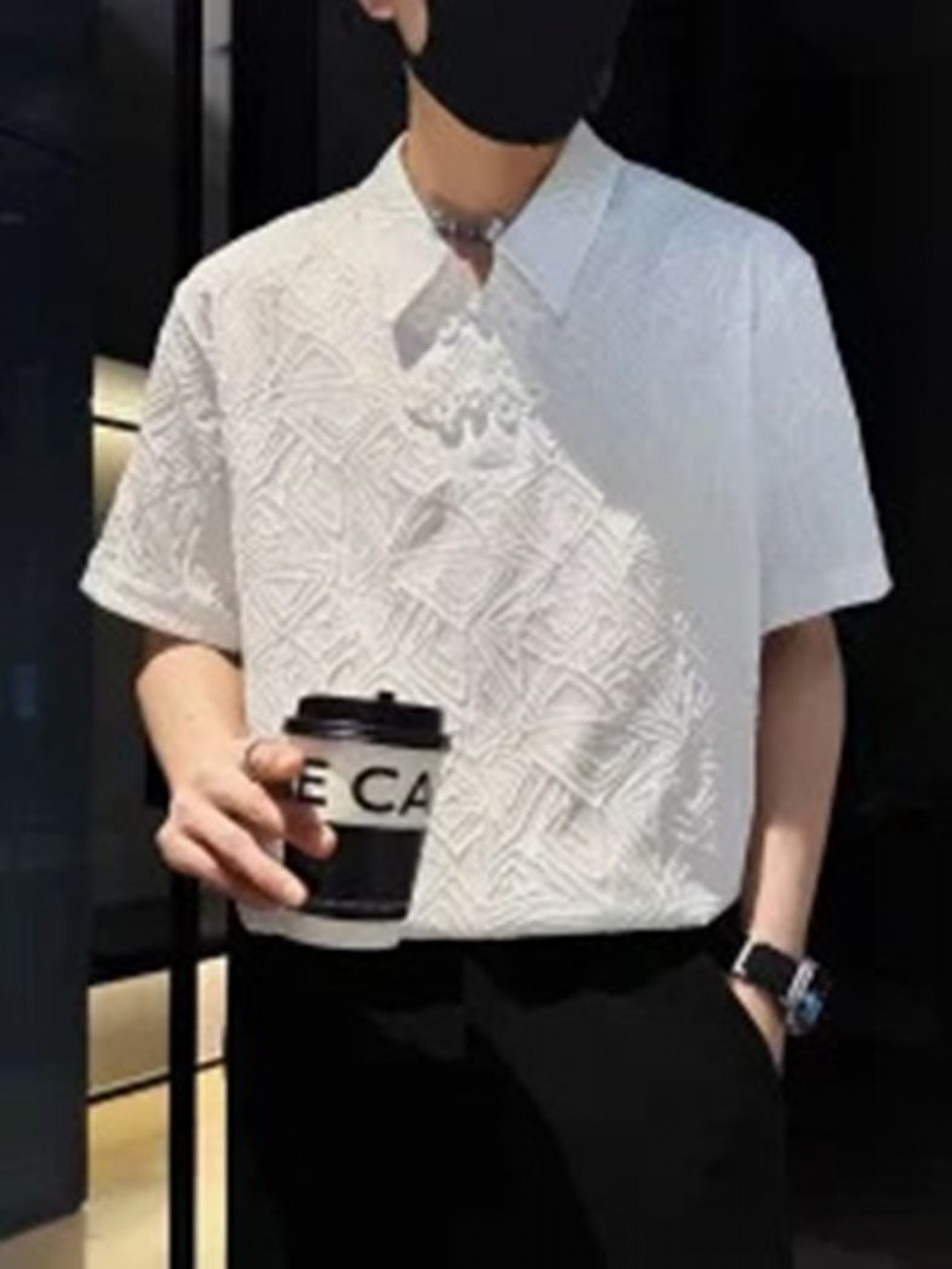 StyleCast Men Self Design Polo Collar Silk T-shirt