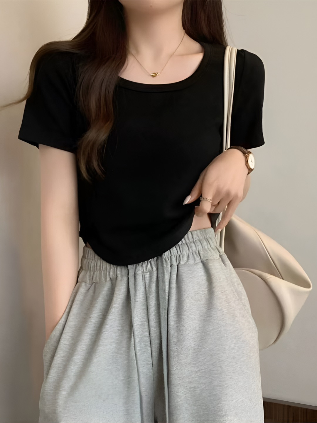 LULU & SKY Women Solid Scoop Neck Slim Fit T-shirt