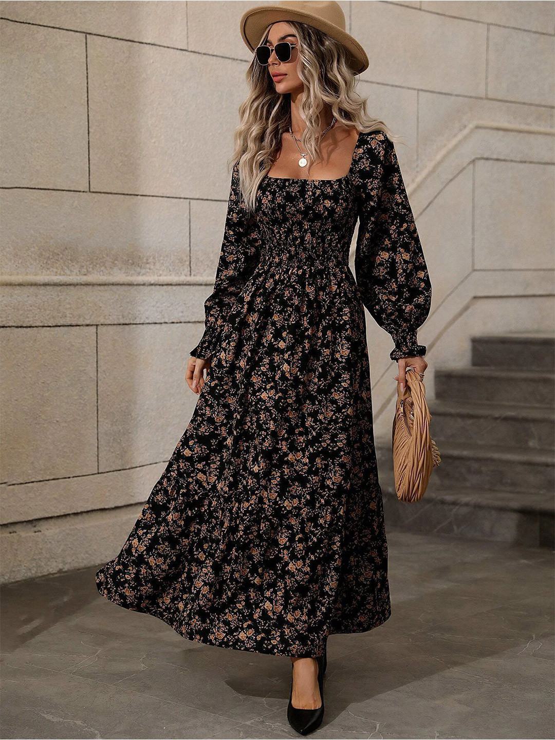 StyleCast Floral Printed Smocked Detail Maxi Dress