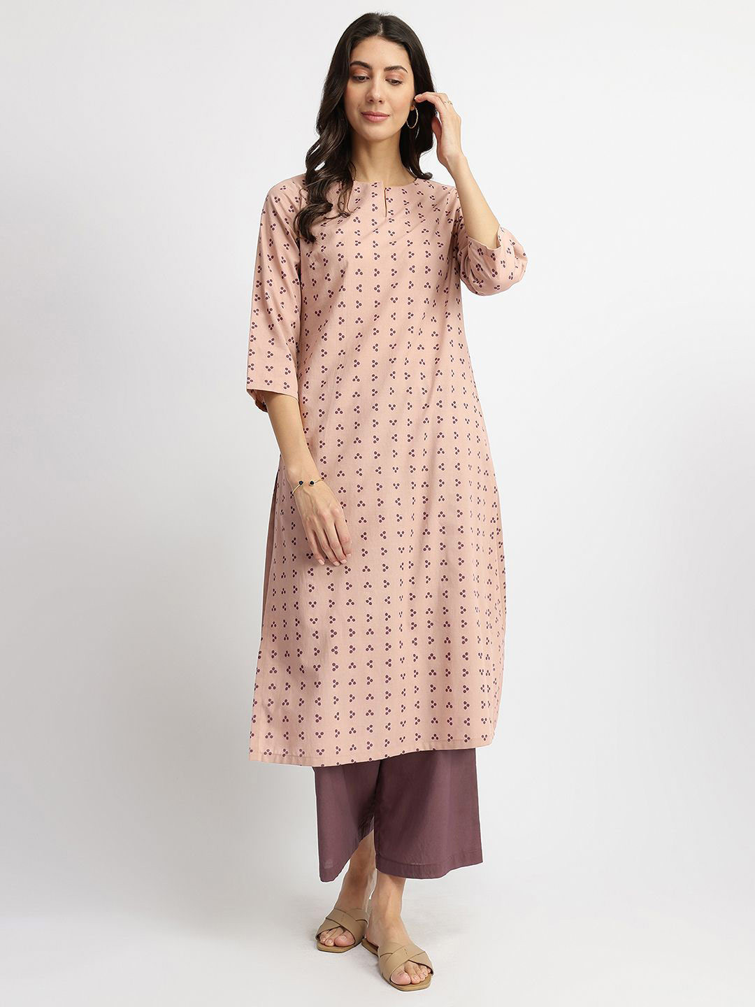 Pink Fort Cotton Tribal Print Kurta Set - Dusty Pink