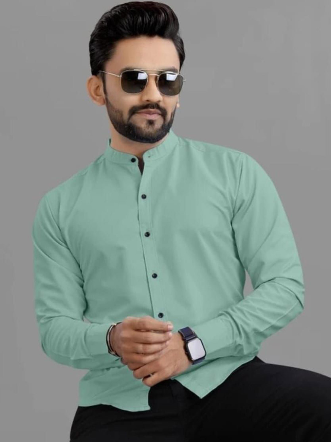 VERTALIINDUSTRIES Men Solid Mandarin Collar Cotton Casual Shirt