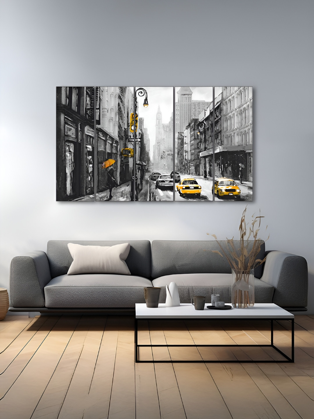 The Castle Decor Grey & Black 5 Pieces Abstract Wooden Wall Arts