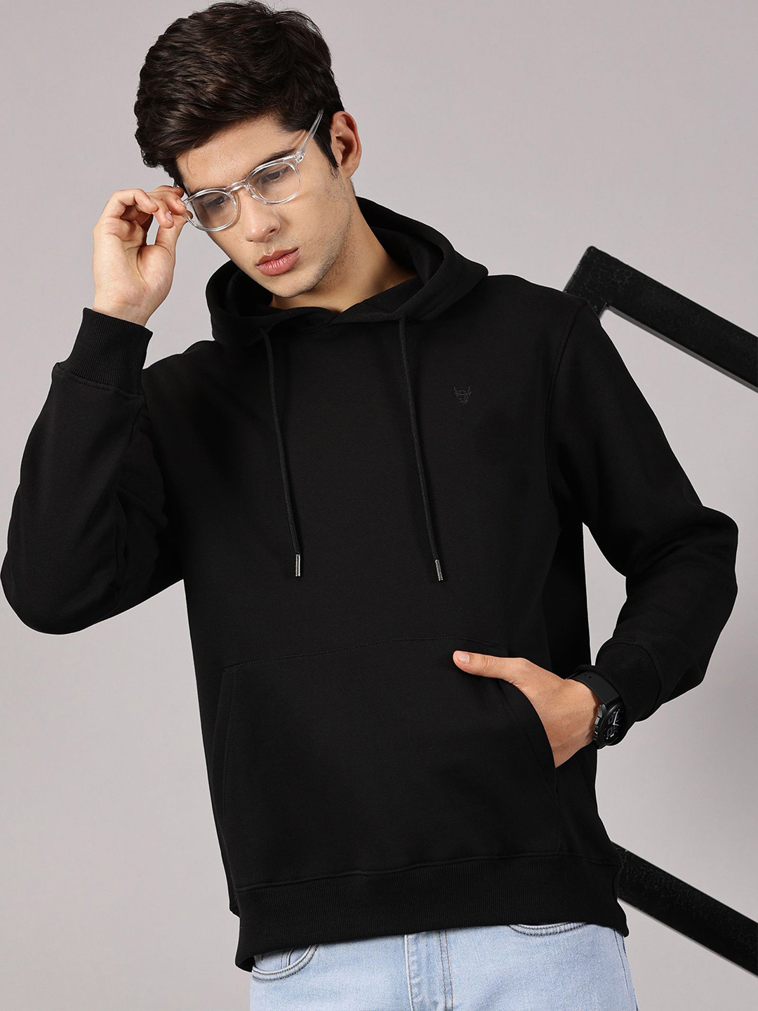 BLACK BUCK Men Black Hooded Sweatshirt