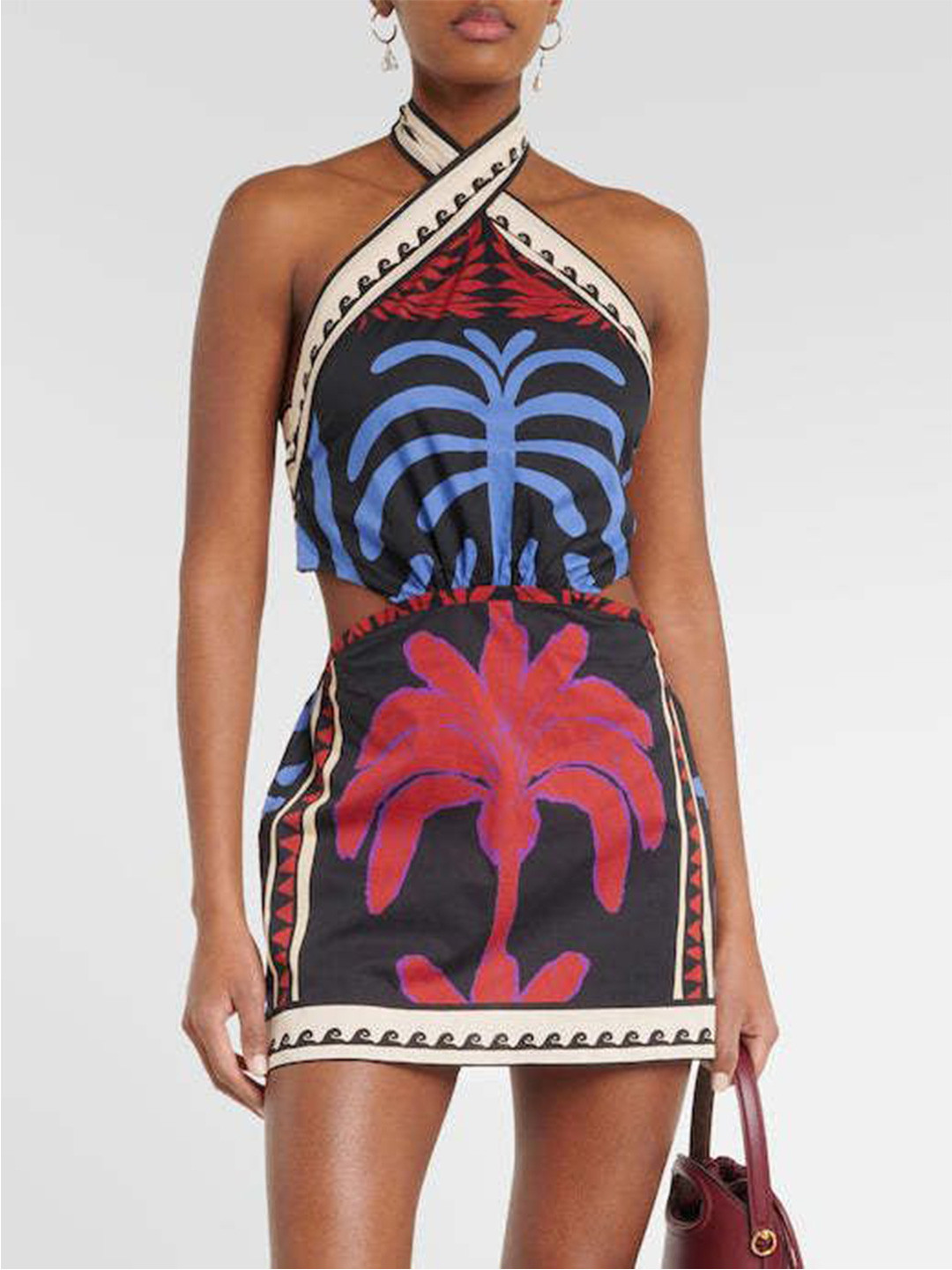 StyleCast x Revolte Printed Halter Neck Cut-Outs Sheath Mini Dress