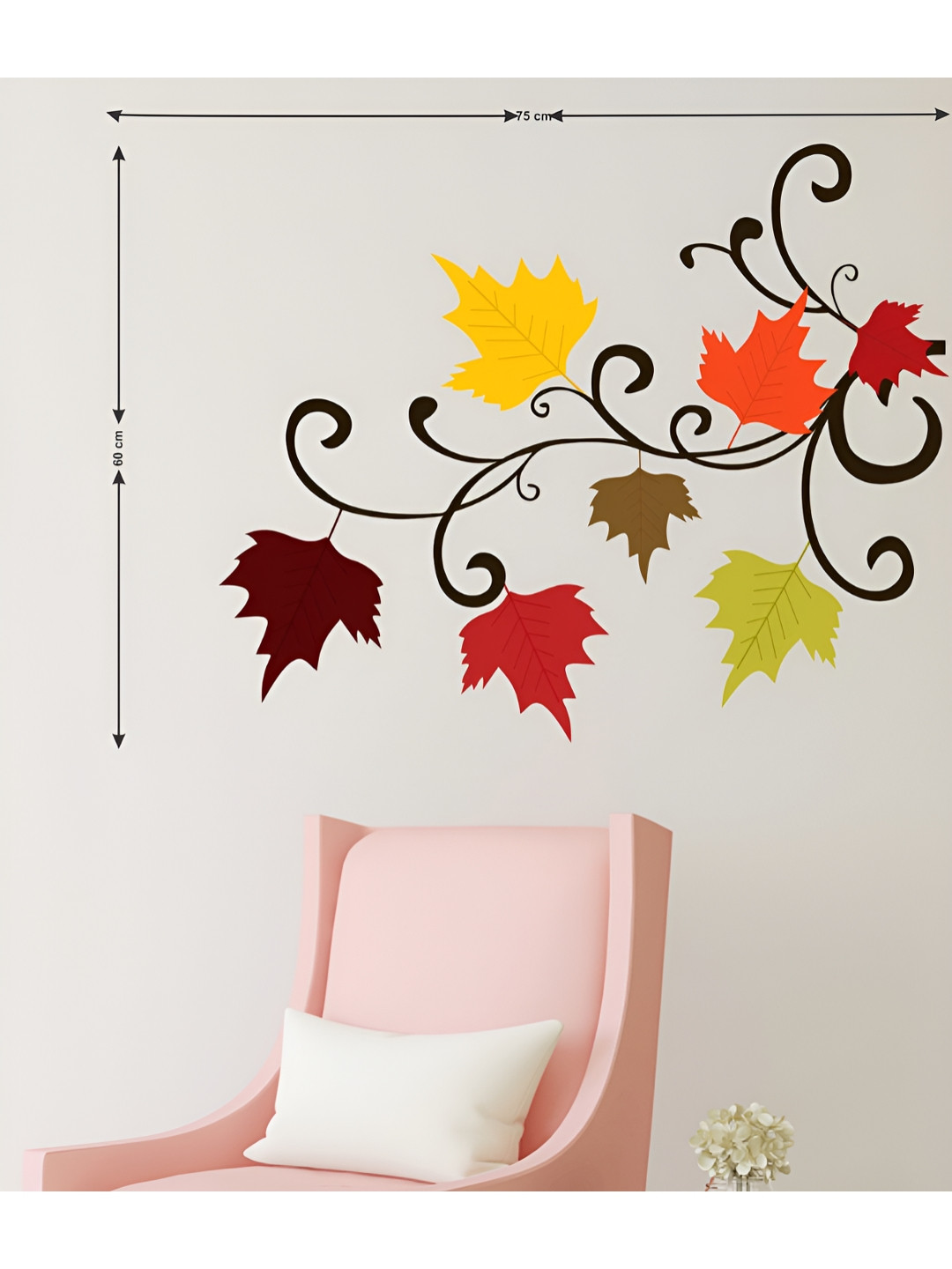 LANSTICK Yellow & Green Colorful Flowers & Leaves Printed Self-Adhesive WallStickers