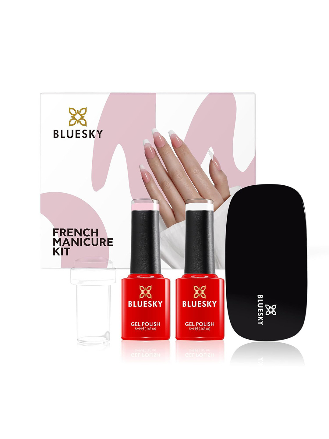 BLUESKY Set Of 5 Gel Nail Polish - 5 ml Each - Clear Pink 80523-Studio White 80526 & Stamp