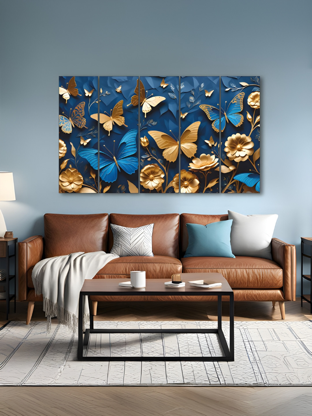 The Castle Decor Blue & Brown 5 Pieces Birds And Animals Wooden Wall Arts