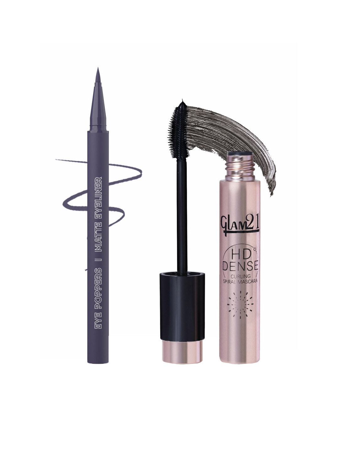 GLAM21 Set Of 2 Eye Poppers Matte Eyeliner- Orchid & HD Dense Mascara