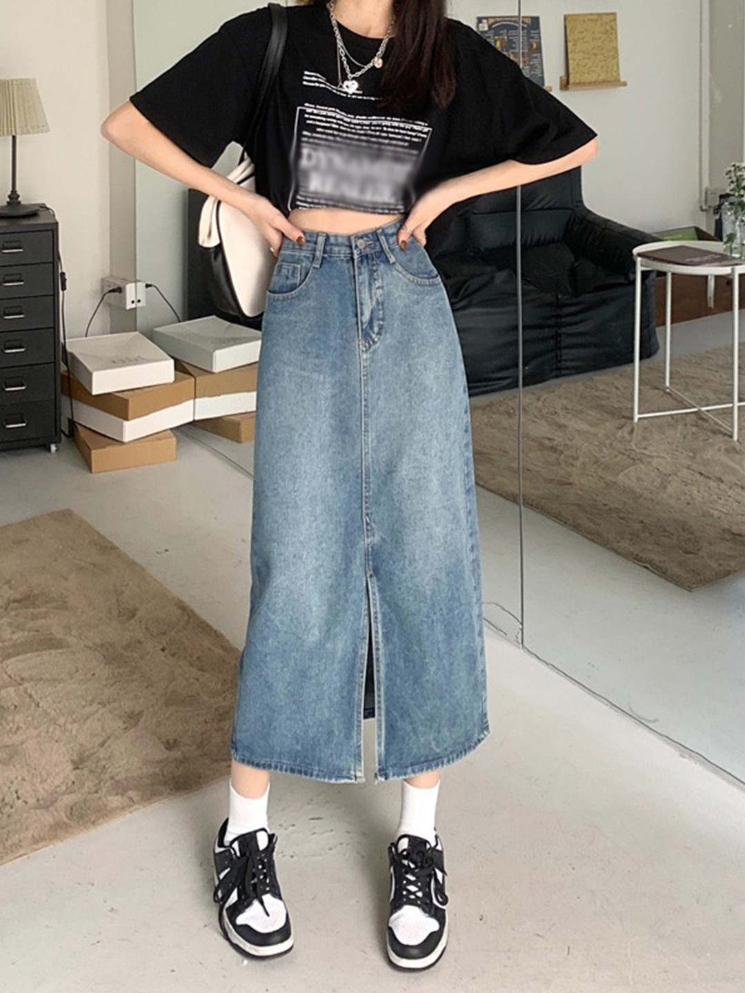 StyleCast Women Front Slitted Straight Midi Skirt