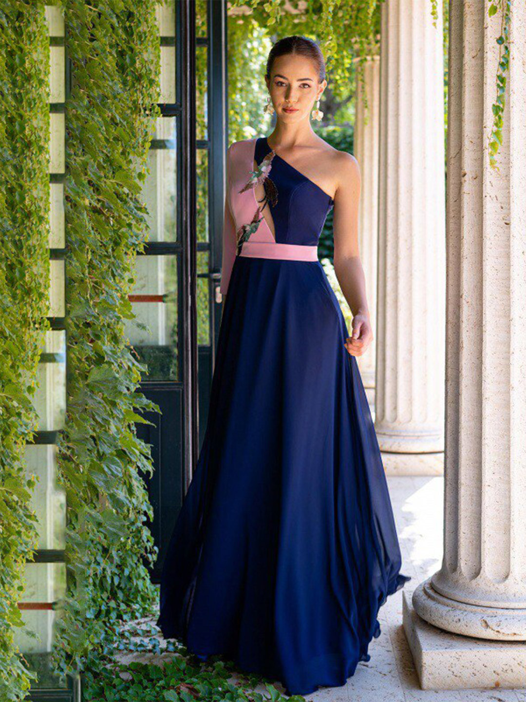StyleCast Navy Blue & Pink Off-Shoulder Maxi Dress