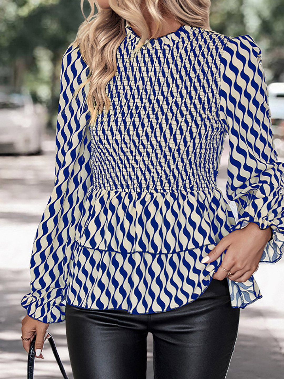 StyleCast x Revolte Smocking Printed Peplum Top