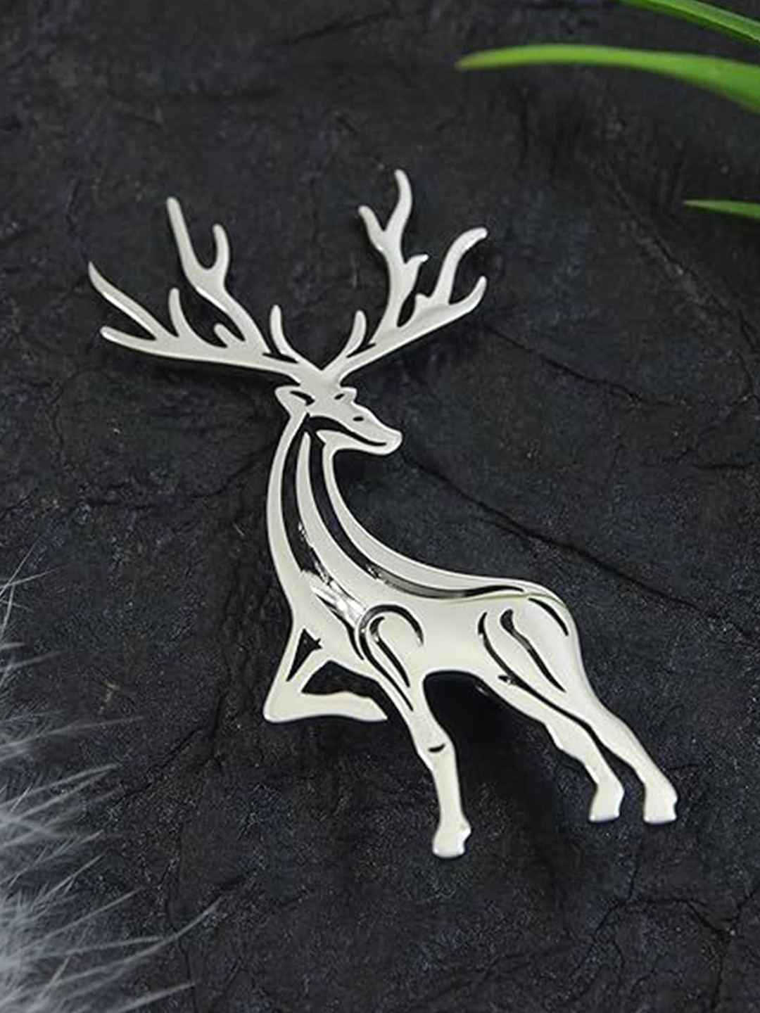 ADORN Unisex Stainless Steel Raindear Minimal Brooch