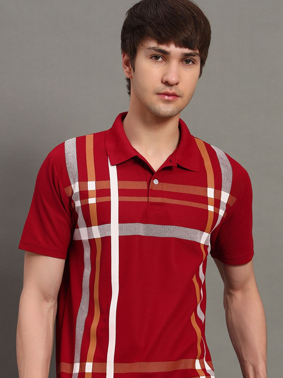 GET GOLF Checked Polo Collar Short Sleeves Cotton Casual T-shirt