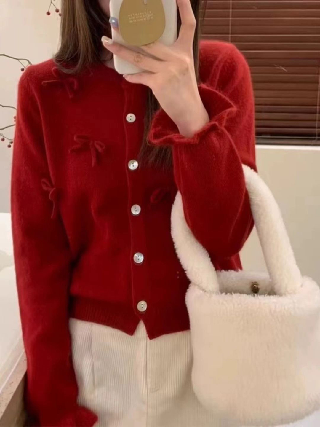 KPOP Women Self Design Round Neck Long Sleeves Winter Top