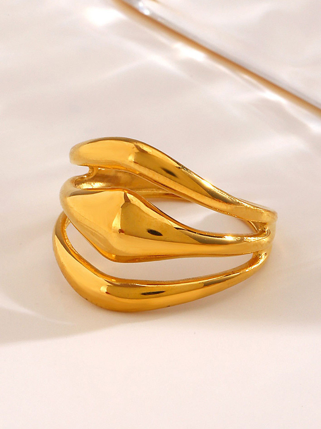LULU & SKY Silver Plated Adjustable Stainless Steel Multi Layer Finger Ring