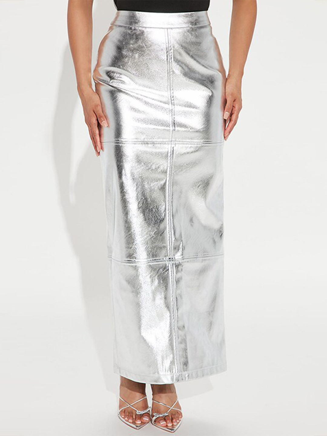 StyleCast Silver Toned Pencil Midi Skirt