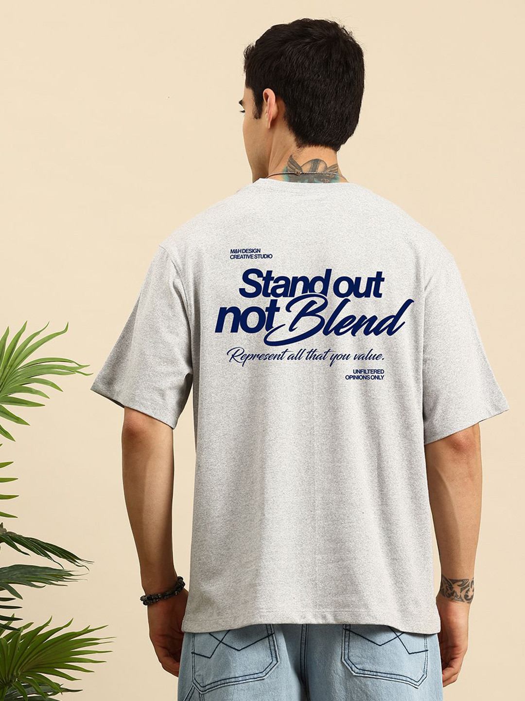 Mast & Harbour Typography Printed Round Neck Cotton Oversized T-shirt