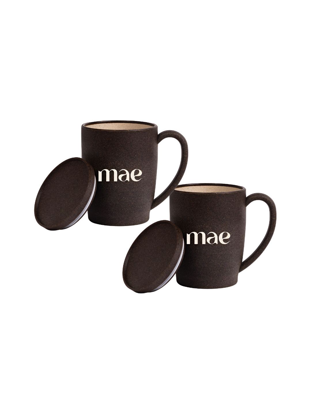 MAE Brown Typography Rice Husk Microwave Safe 2 Piece Mug with Lid-370ml