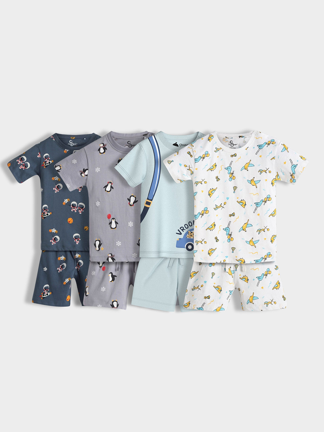Orange Sugar Kids Pack Of 4 Printed Pure Cotton T-Shirts With Shorts