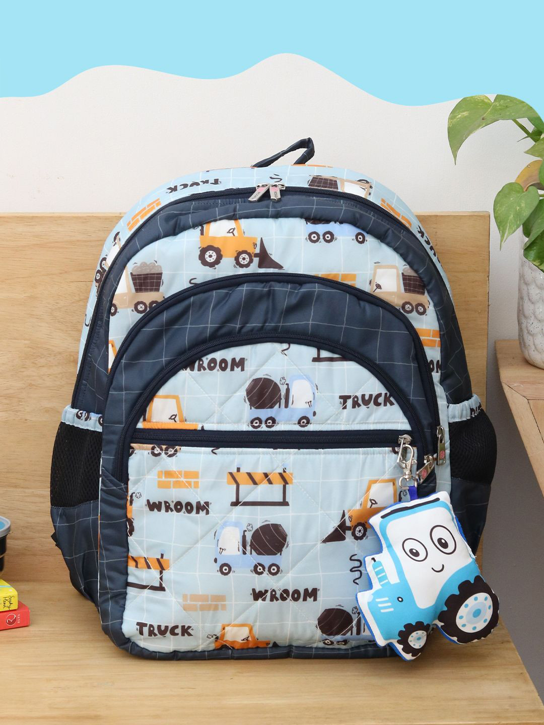 ROSADA Kids Blue Truck Printed Lightweight Waterproof School Bag Backpack 17inch