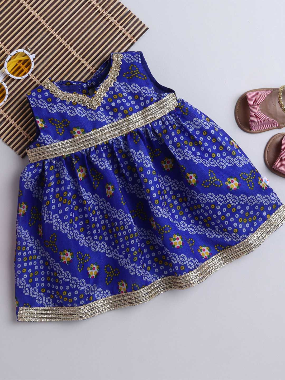 MANY FROCKS & Girls Bandhni Print Knee Length A-Line Dress