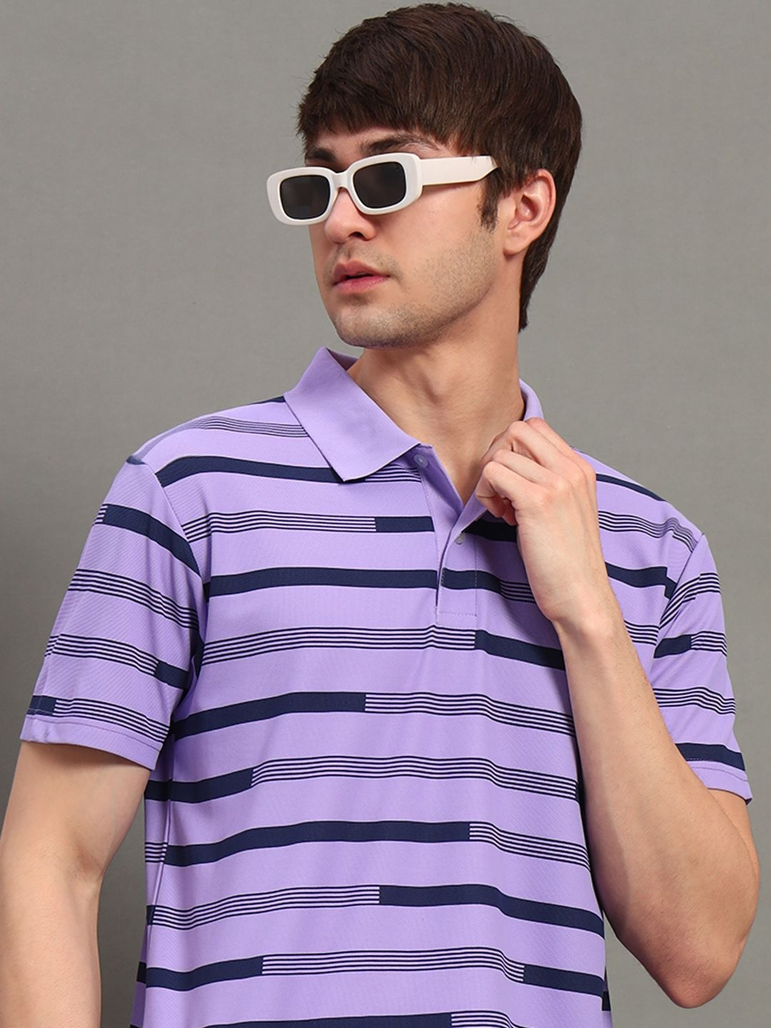 GET GOLF Striped Polo Collar Short Sleeves Cotton Casual T-shirt