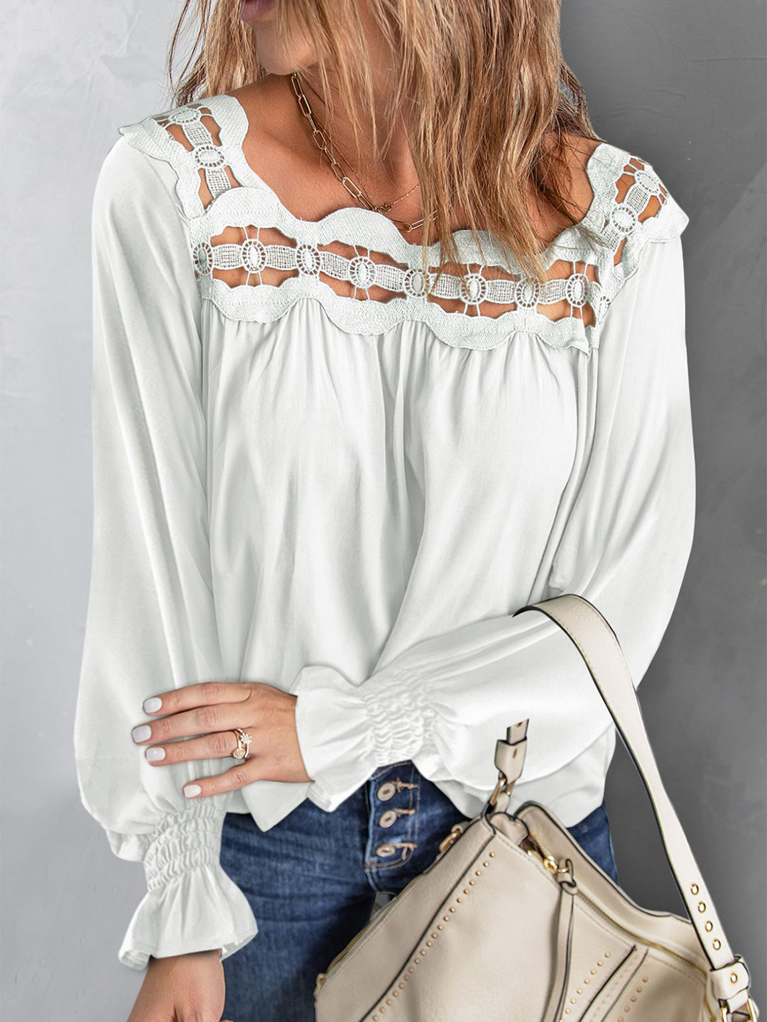 StyleCast Square Neck Lace Solid Top