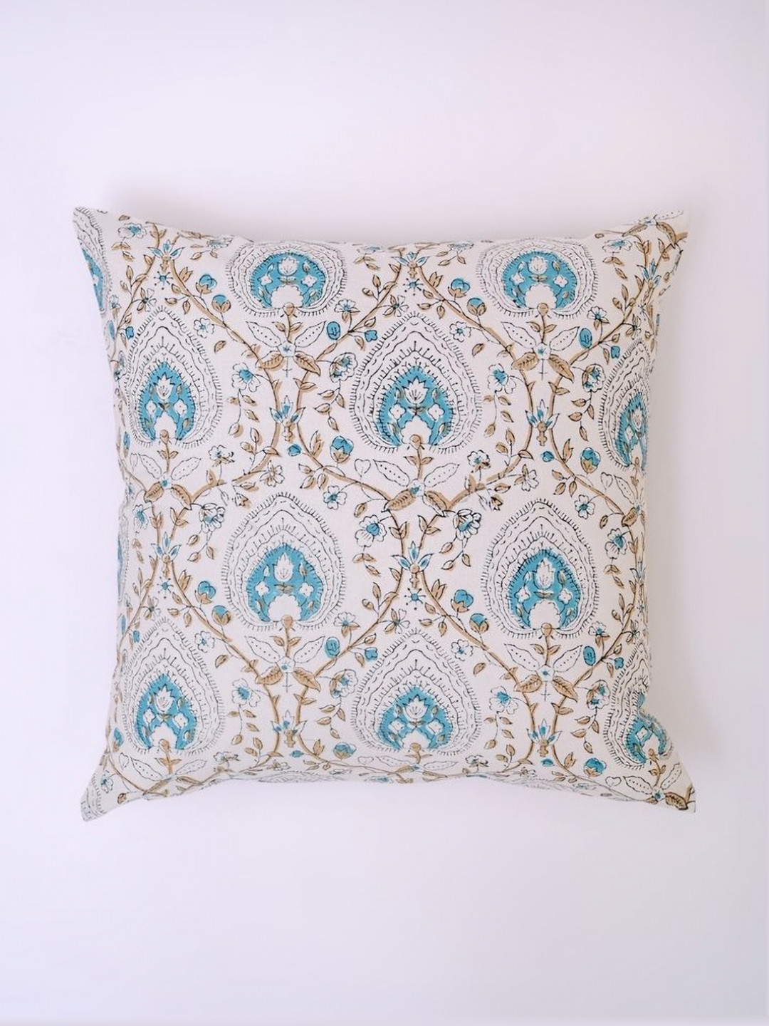 Block N Style White Embroidered Cotton Breathable Square Cushion Cover -16x16In
