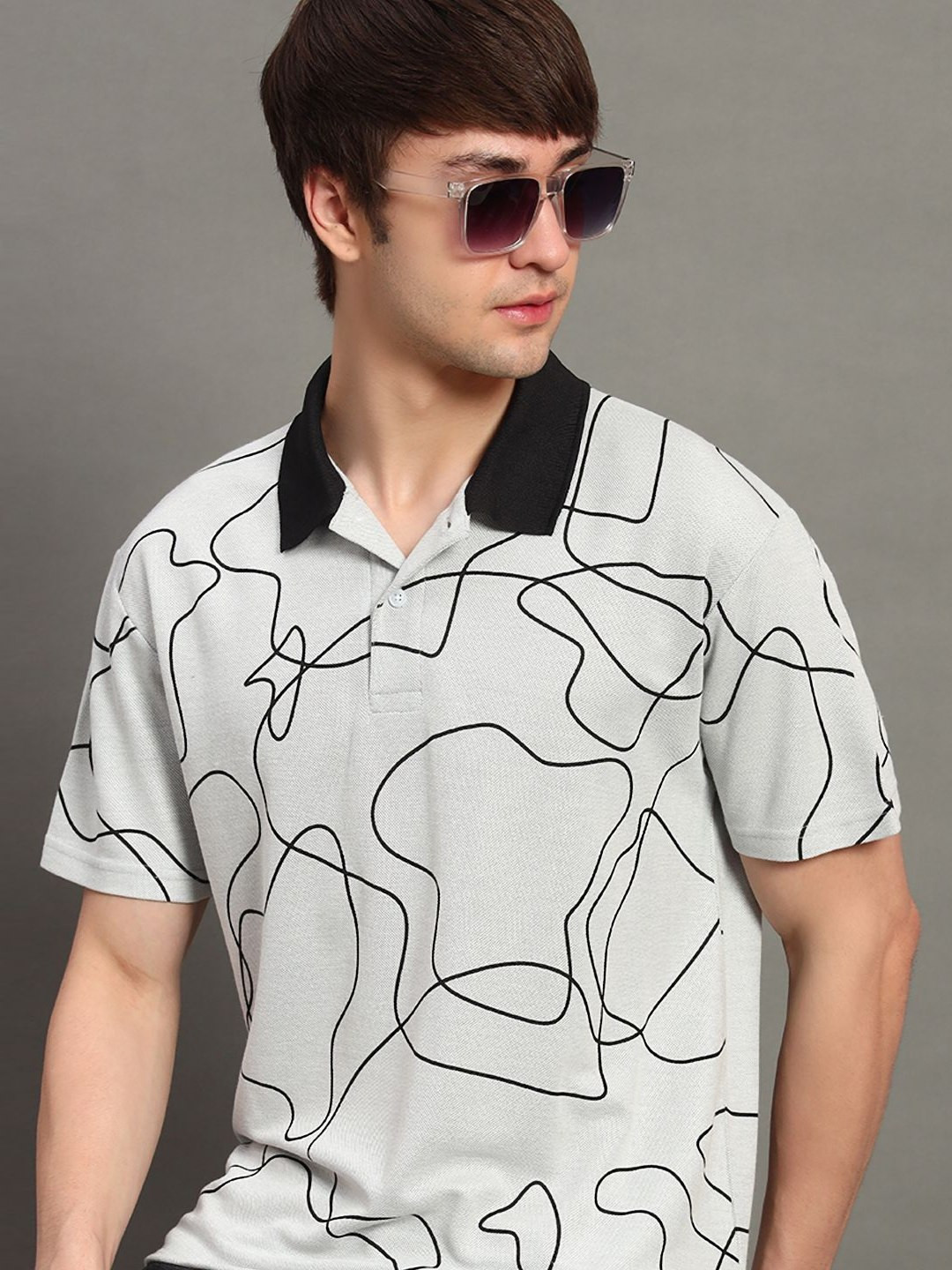 GET GOLF Men Printed Polo Collar Monochrome T-shirt