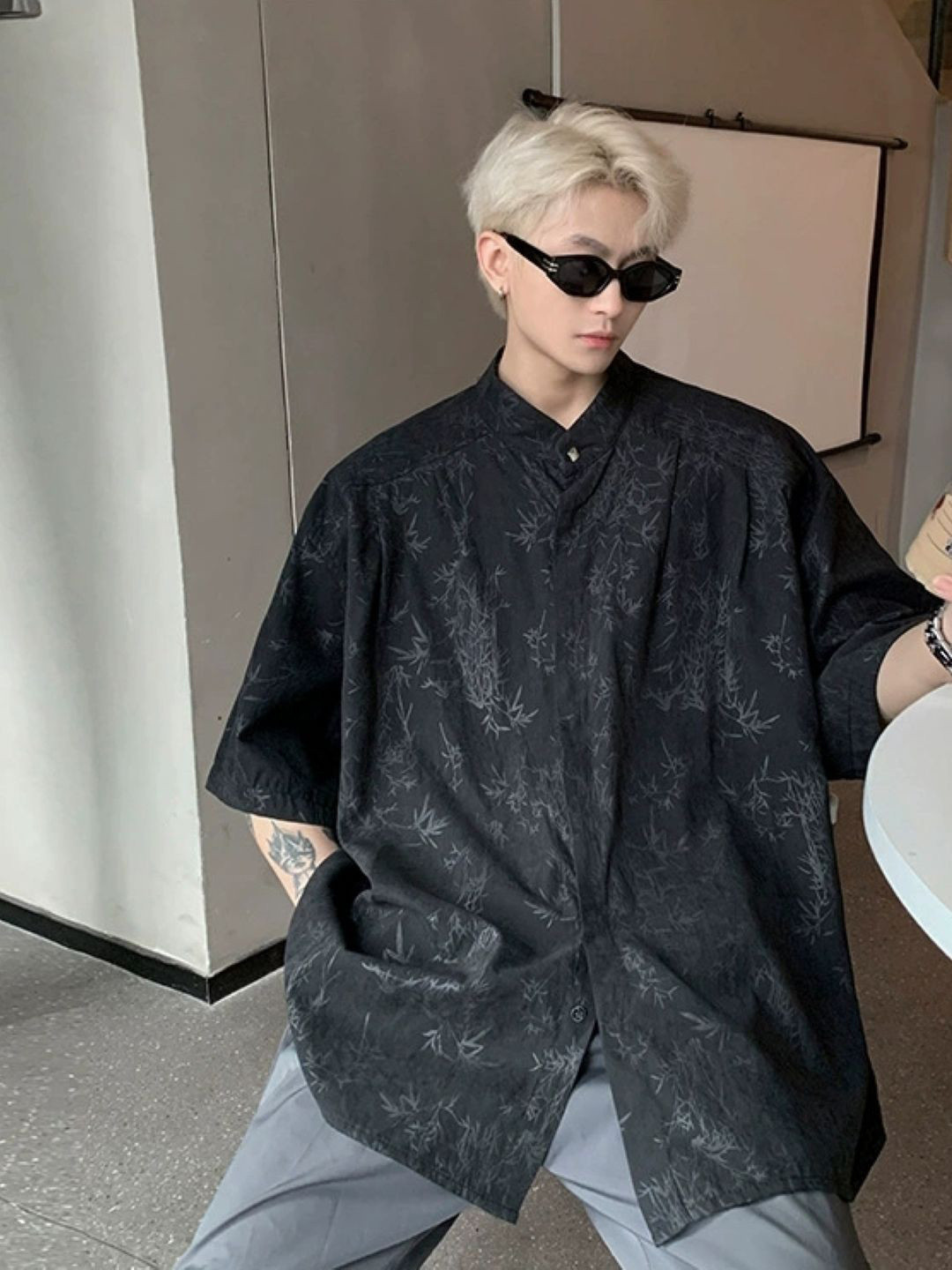 StyleCast Men Oversized Band Collar Ethnic Motifs Casual Shirt