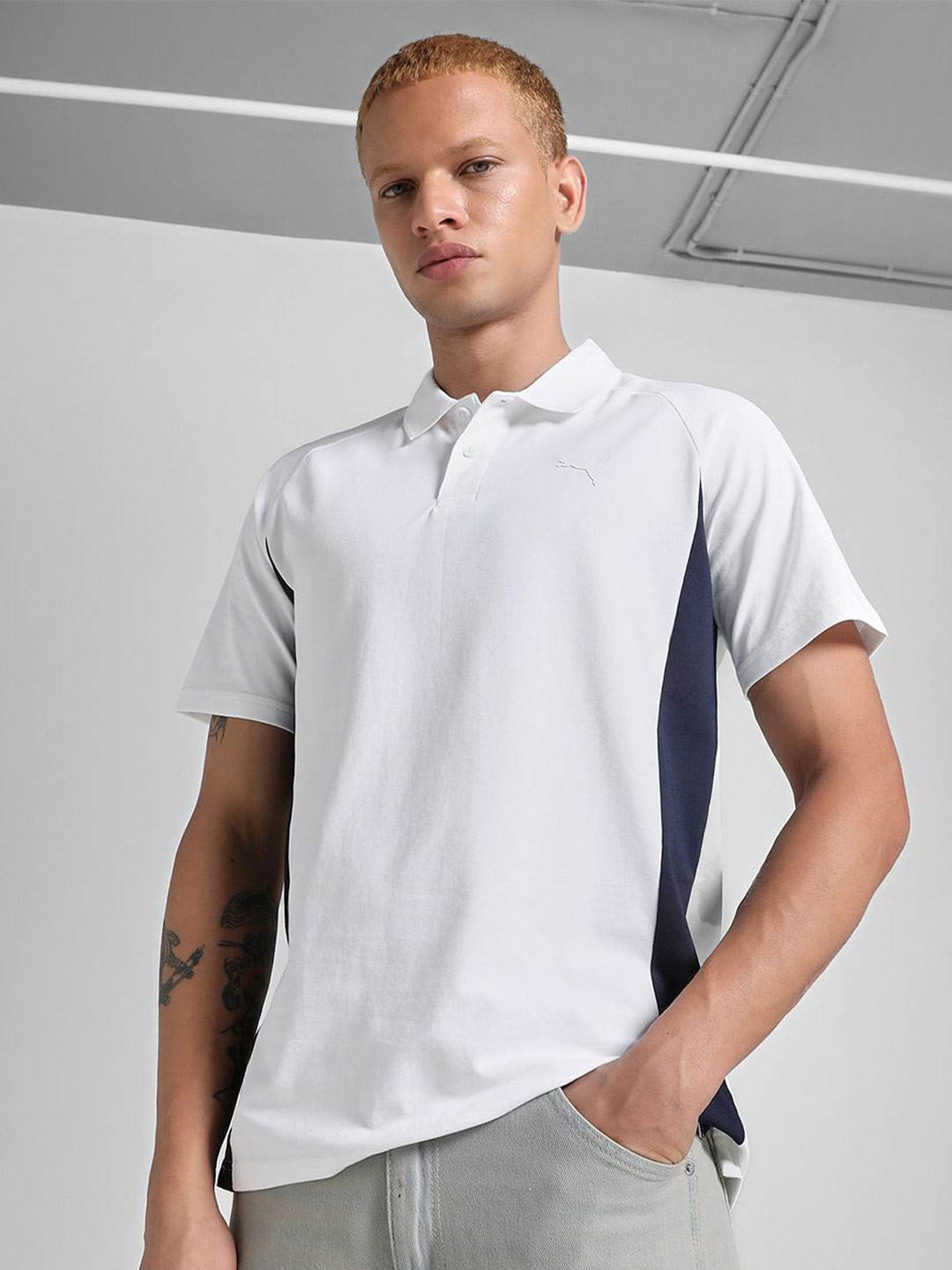 Puma Essentials Colourblocked Polo Collar Tipping Cotton Polo T-Shirt