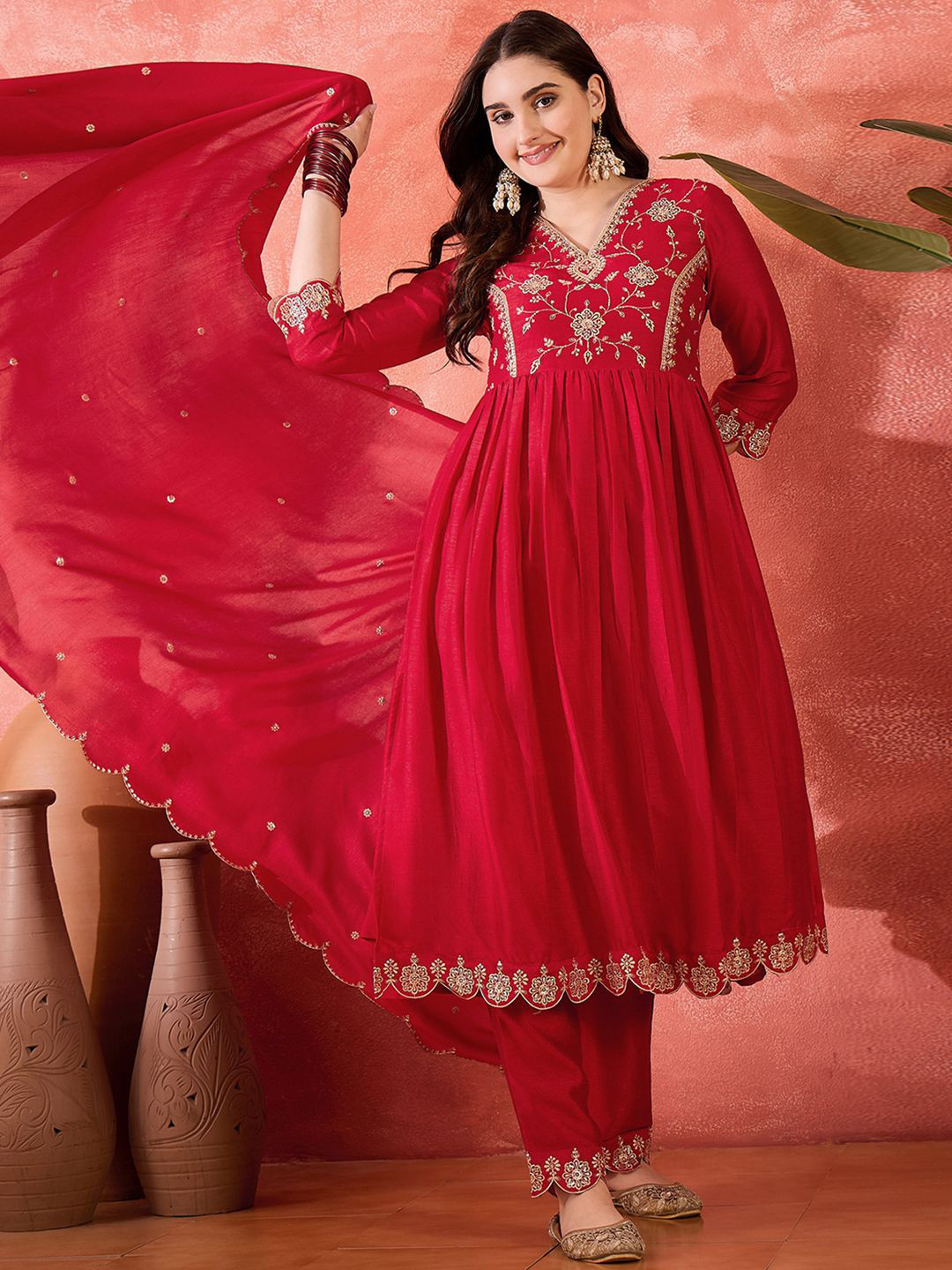 Sangria Zari Sequence Cut Work Emboridered Kurta Set With Dupatta