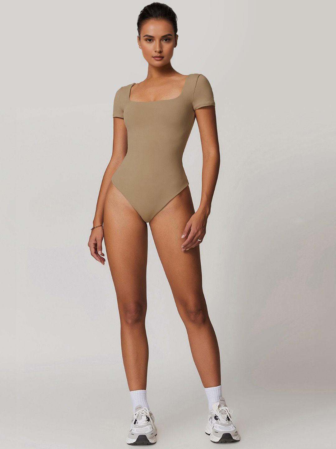 StyleCast Women Square Neck Short Sleeve Bodysuit