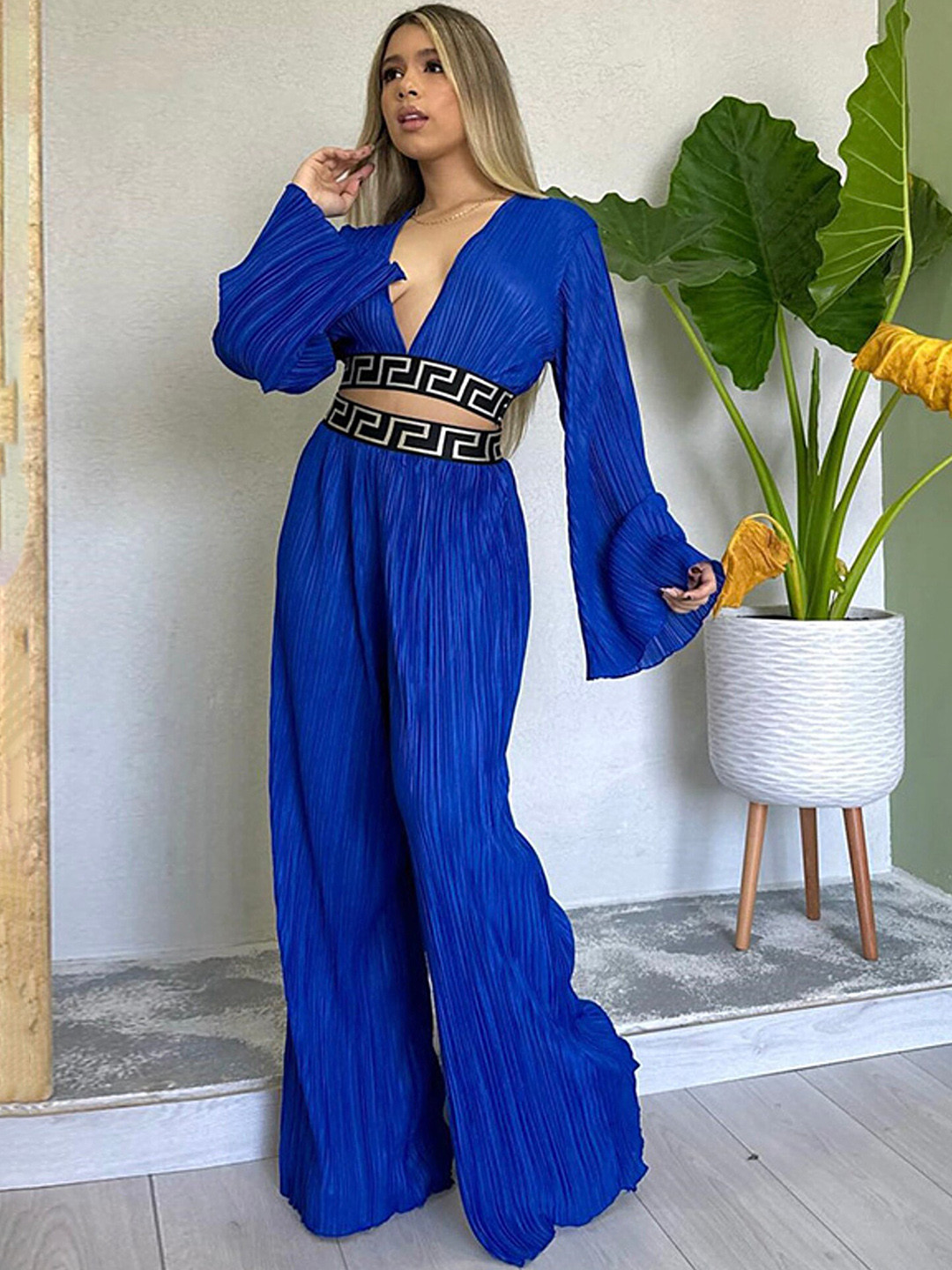 LULU & SKY Self-Design Top With Wide Leg Trousers