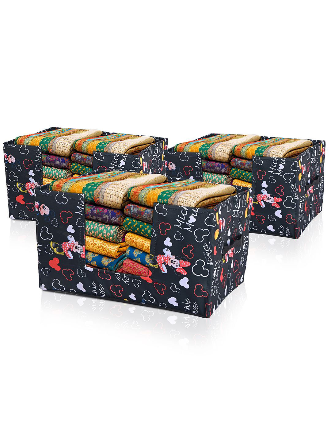 Kuber Industries Black & Pink 3 Pieces Disney Mickey Printed Drawer Organisers