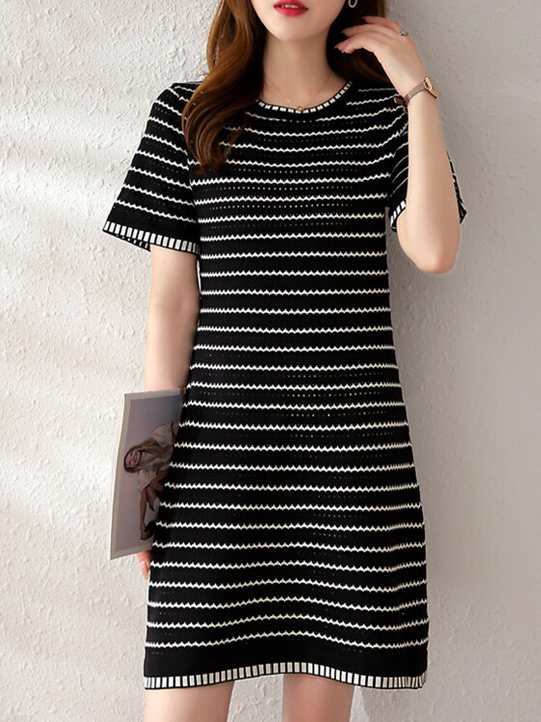 StyleCast Black Striped T-shirt Dress