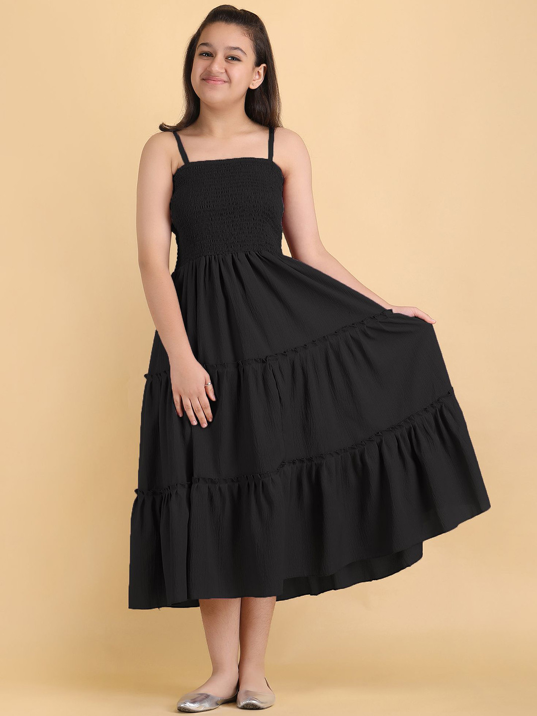 PaheliRani Girls Solid Square Neck Fit & Flare Dress
