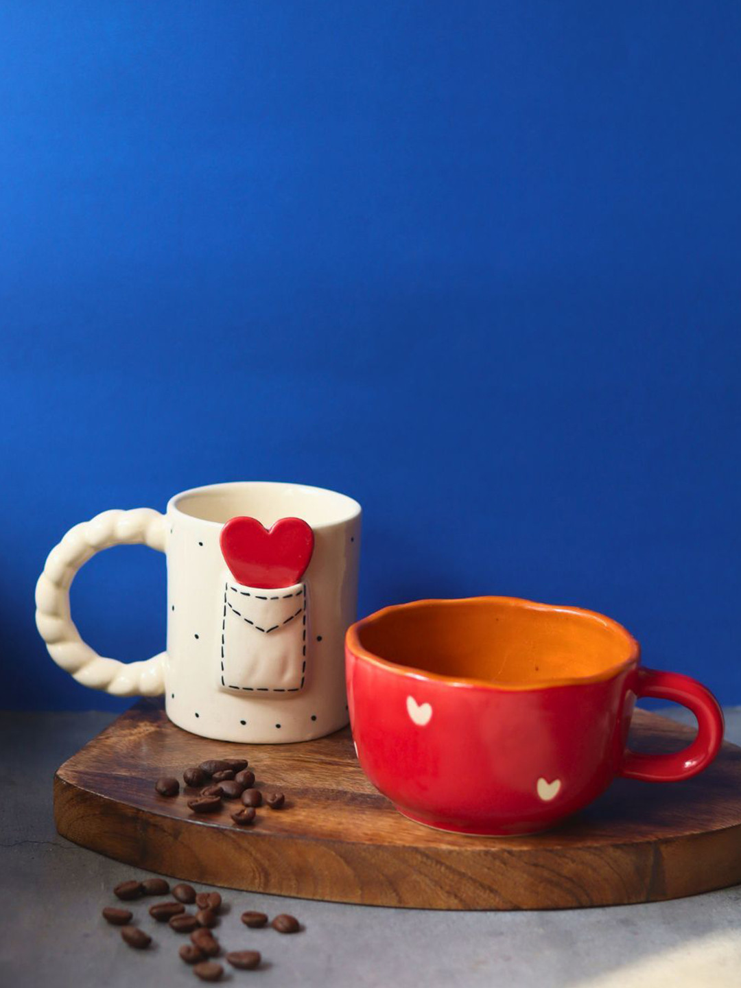 WEAVING HOMES Red & White 2 Pieces Ceramic Glossy Core Mugs
