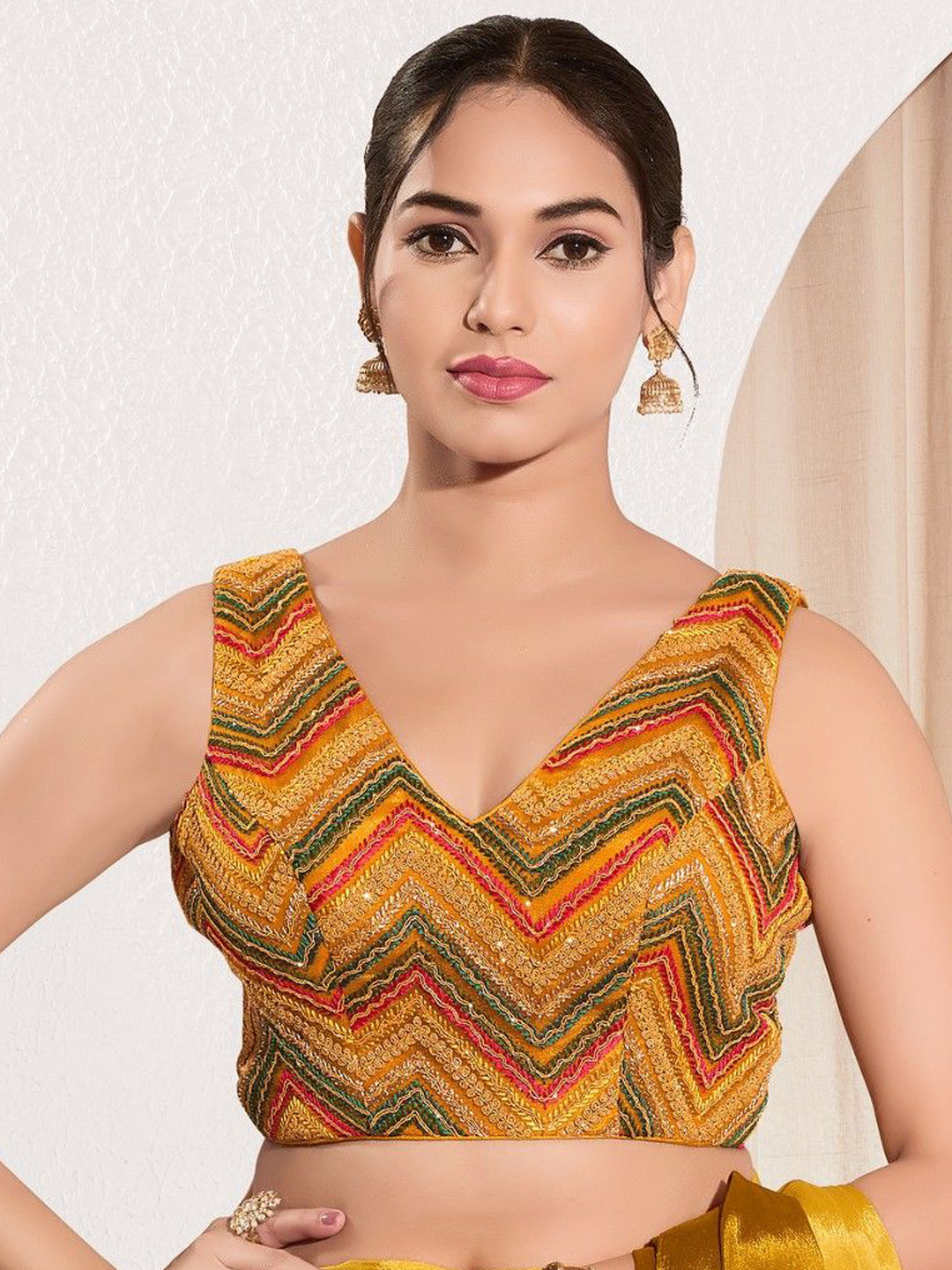 VAMAS - THE DESIGNER BLOUSES Embroidered Padded Saree Blouse