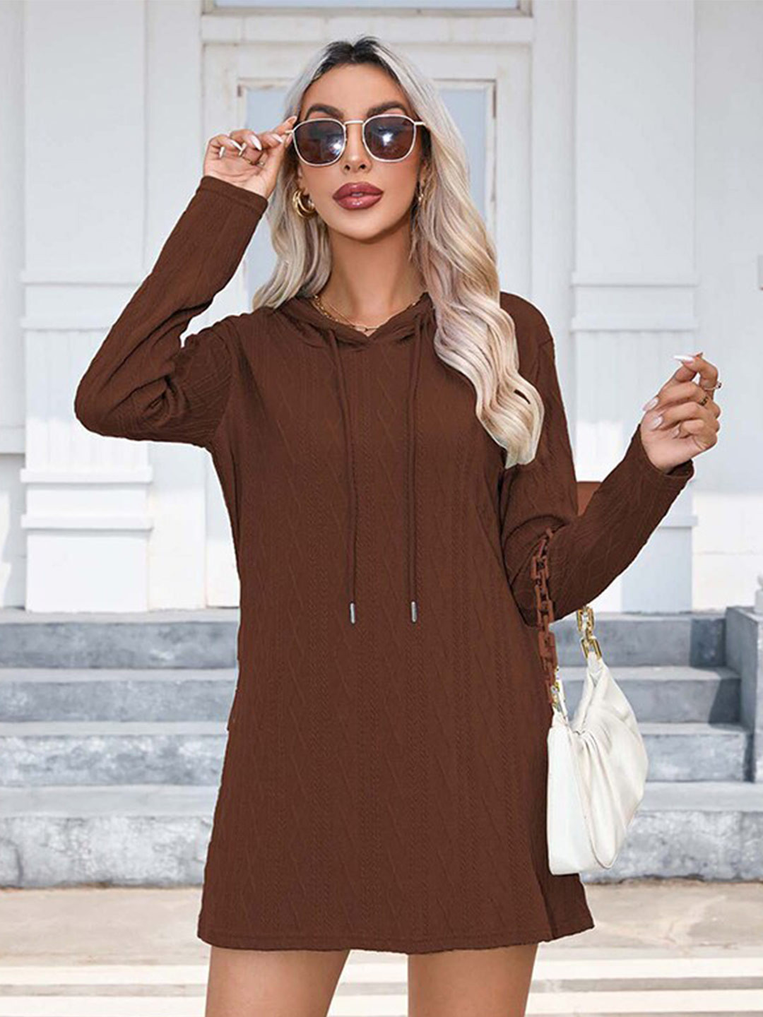 StyleCast Brown Hooded Jumper Mini Dress
