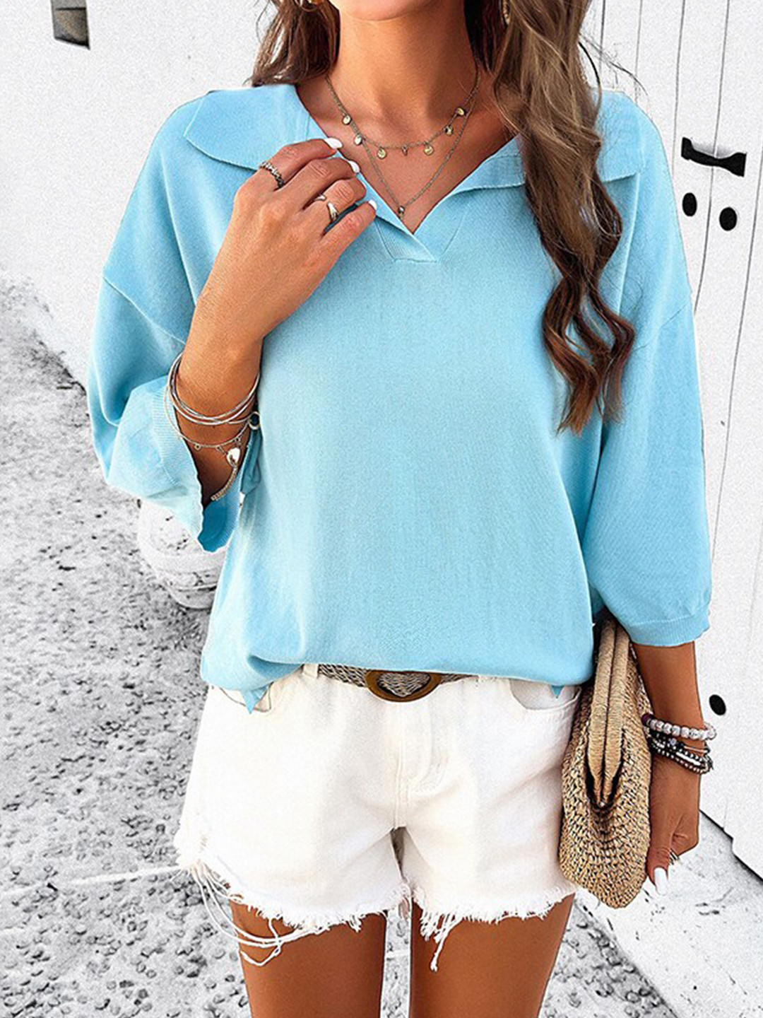 StyleCast x Revolte Three-Quarter Sleeves V-Neck Top