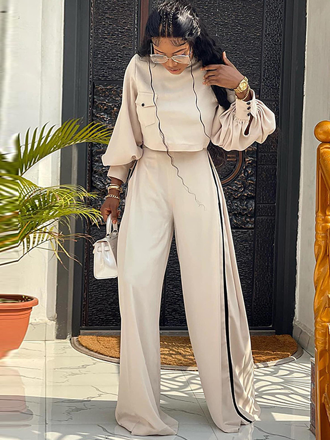 LULU & SKY High Neck Top With Flared Trousers