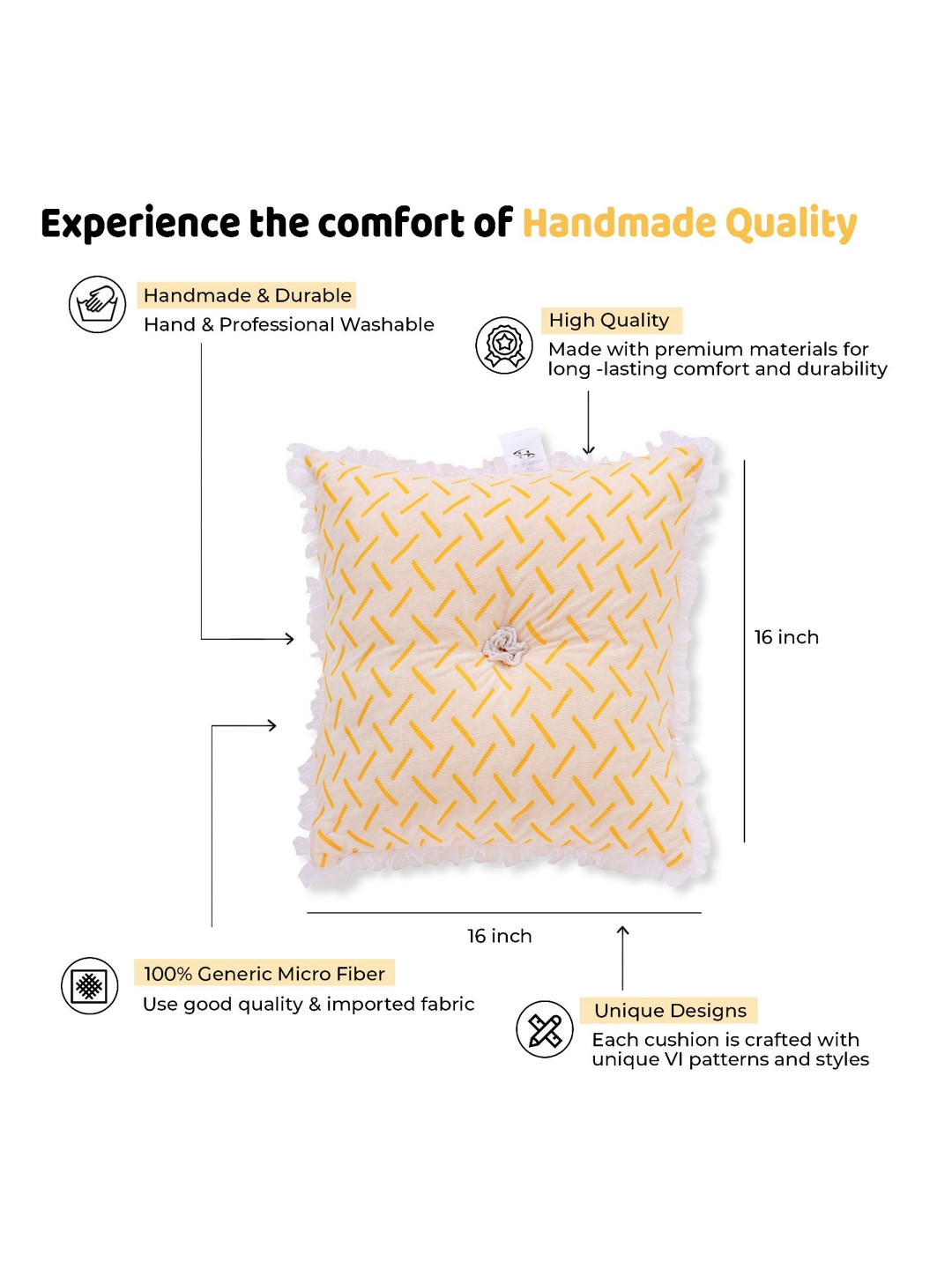 SH Creation and Handlooms Yellow & White Self-Designed Pre-FilledCushions
