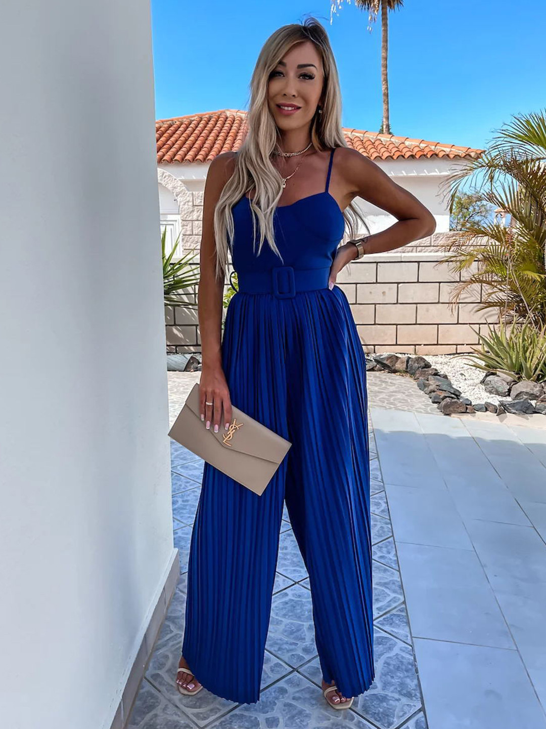 StyleCast Blue Shoulder Straps Basic Jumpsuit