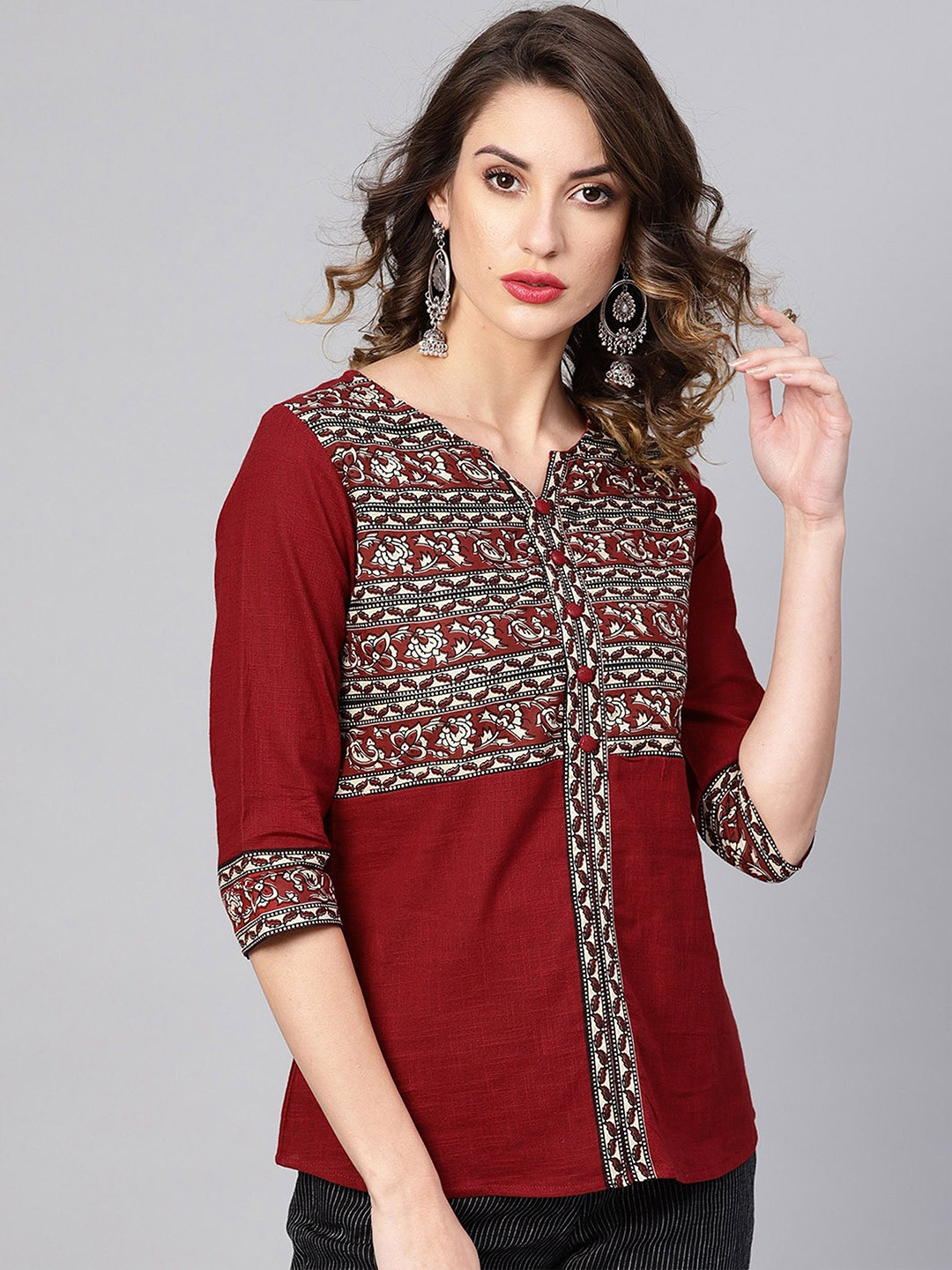 IKRASS Women Ethnic Motifs V-Neck Top